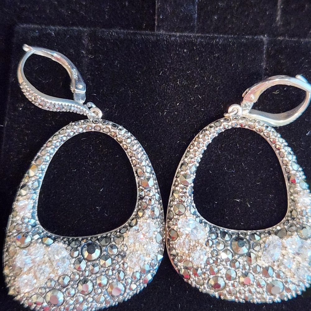 Elegant .925 Sterling Silver/Rhinestone/Marcasite Earrings